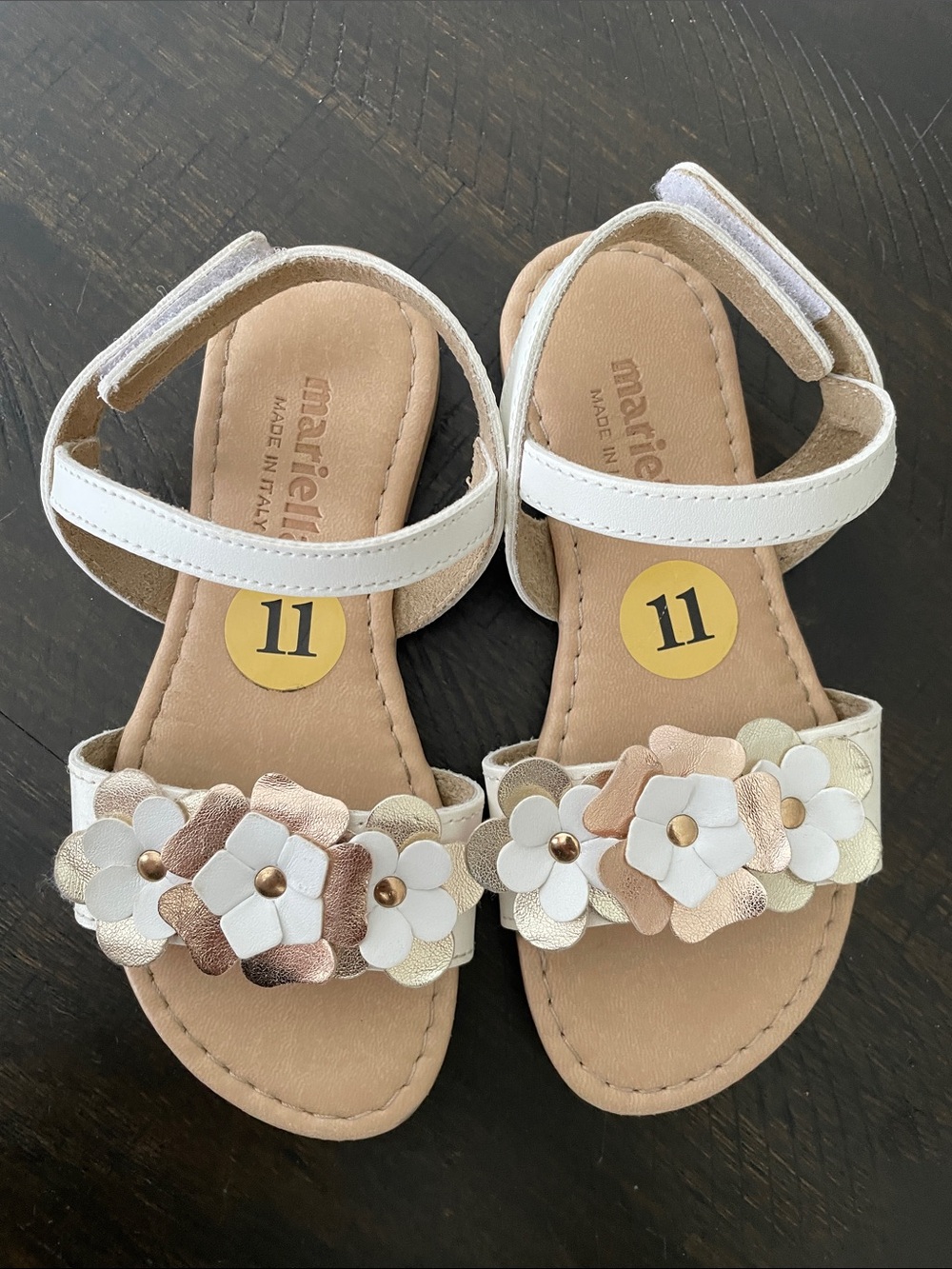 Girls' White and Rose Gold Flower Strap Sandals - Marieta